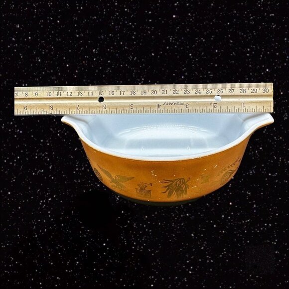 Vintage Pyrex Early American Refrigerator Dish Brown & White 471 1pt 7.5”W 2”T - Picture 5 of 11
